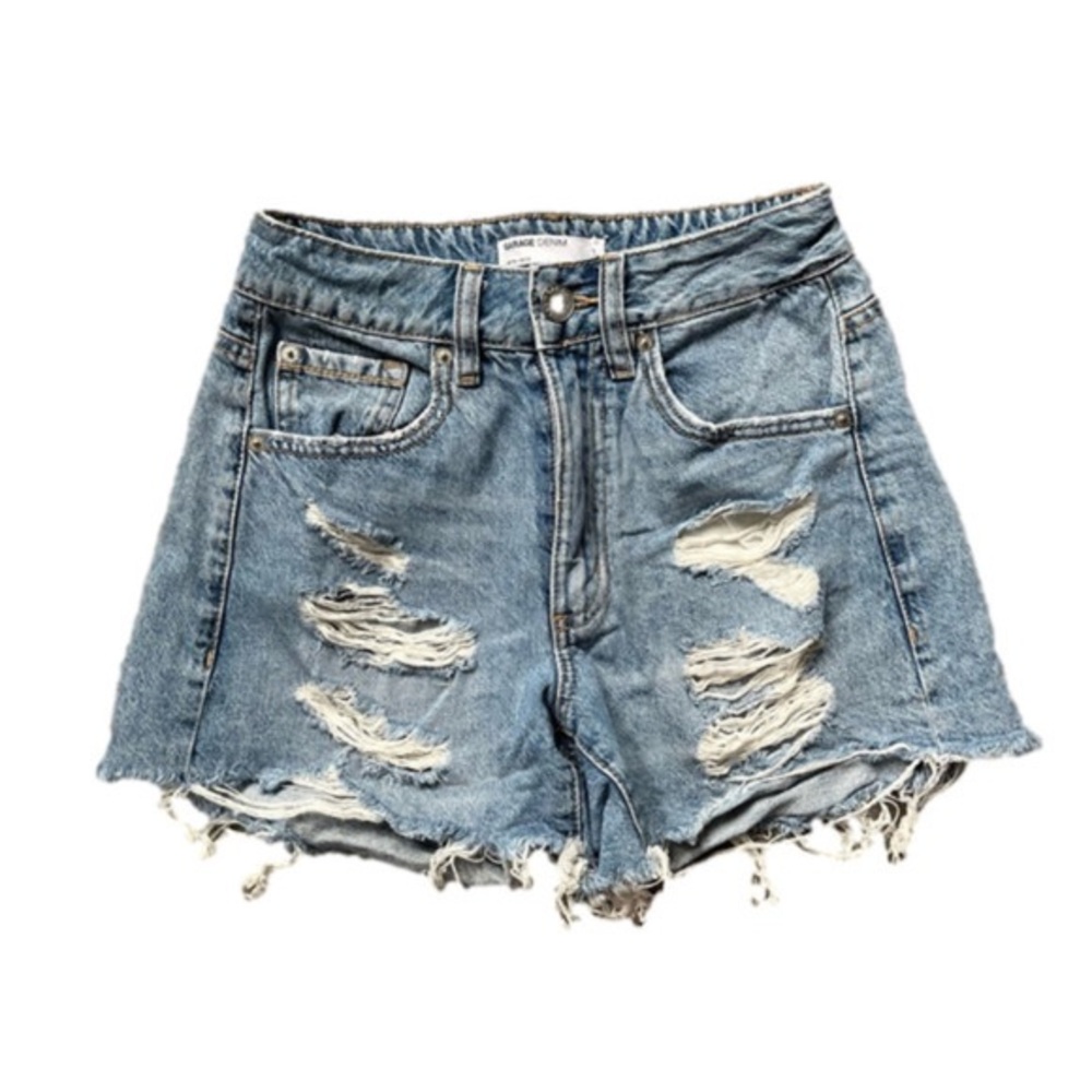 High Waisted Distressed Raw Hem Straight Jeans Womens Petite Size 26